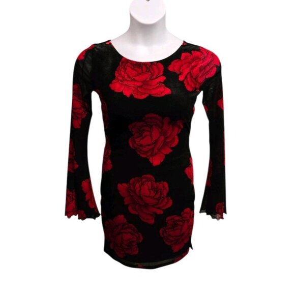 Thirty Thirty Womens Small Red Rose Velour Mesh Dress Open Back  Whimsigoth - Picture 1 of 9